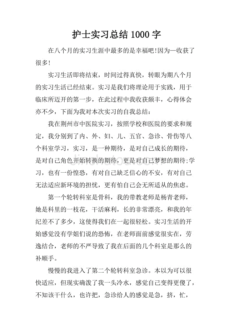 护士实习总结1000字