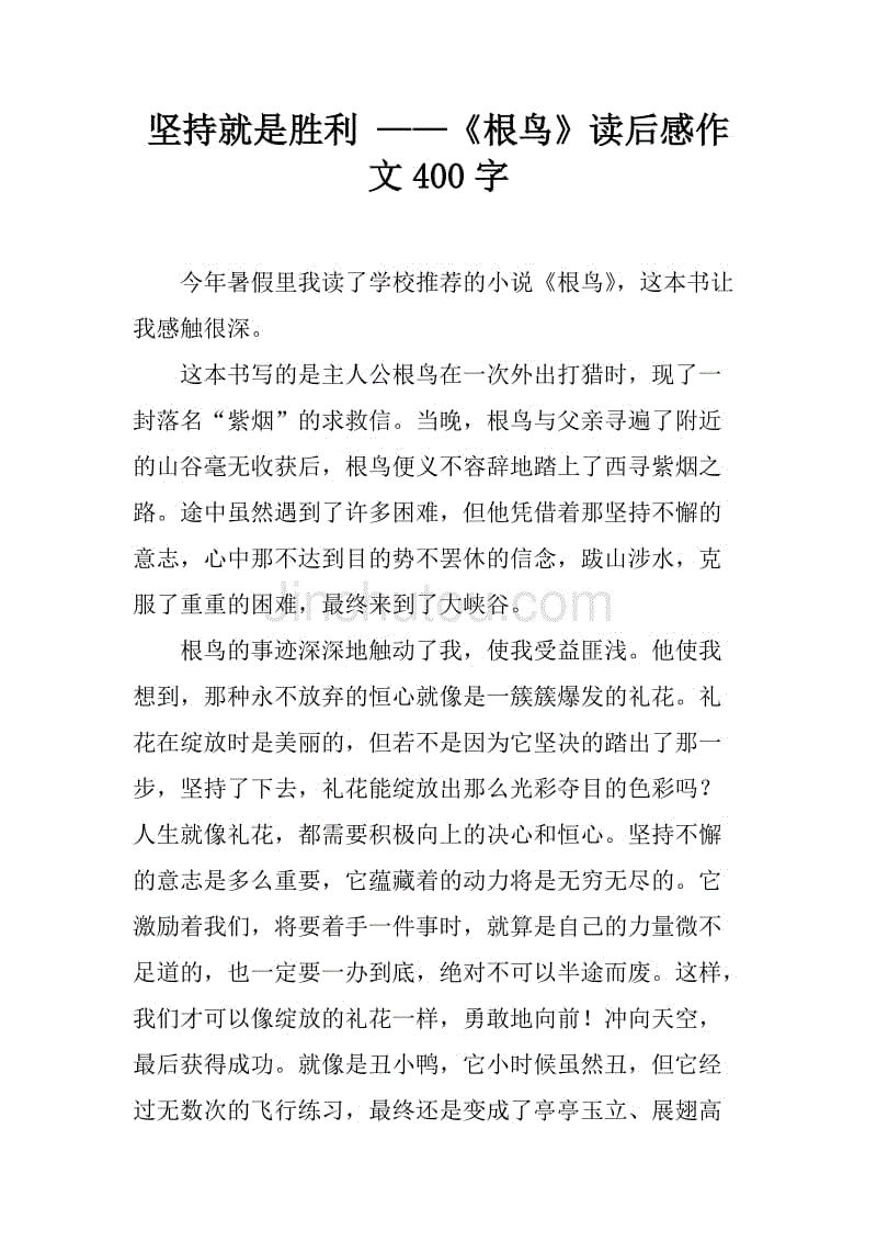 坚持就是胜利 --《根鸟》读后感作文400字