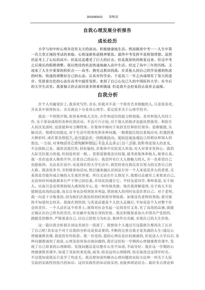 自我心理发展分析报告