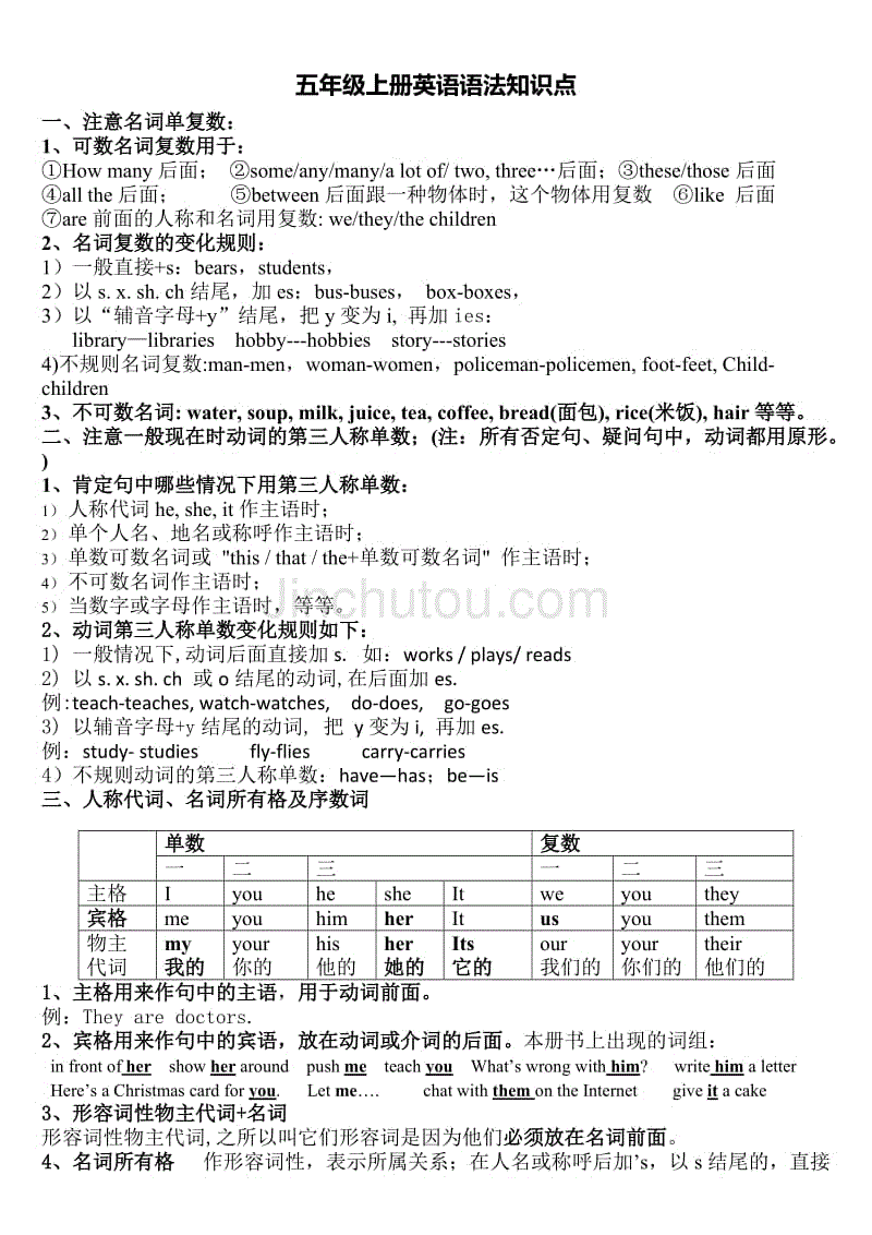 译林版五年级上册英语语法知识点-已整理