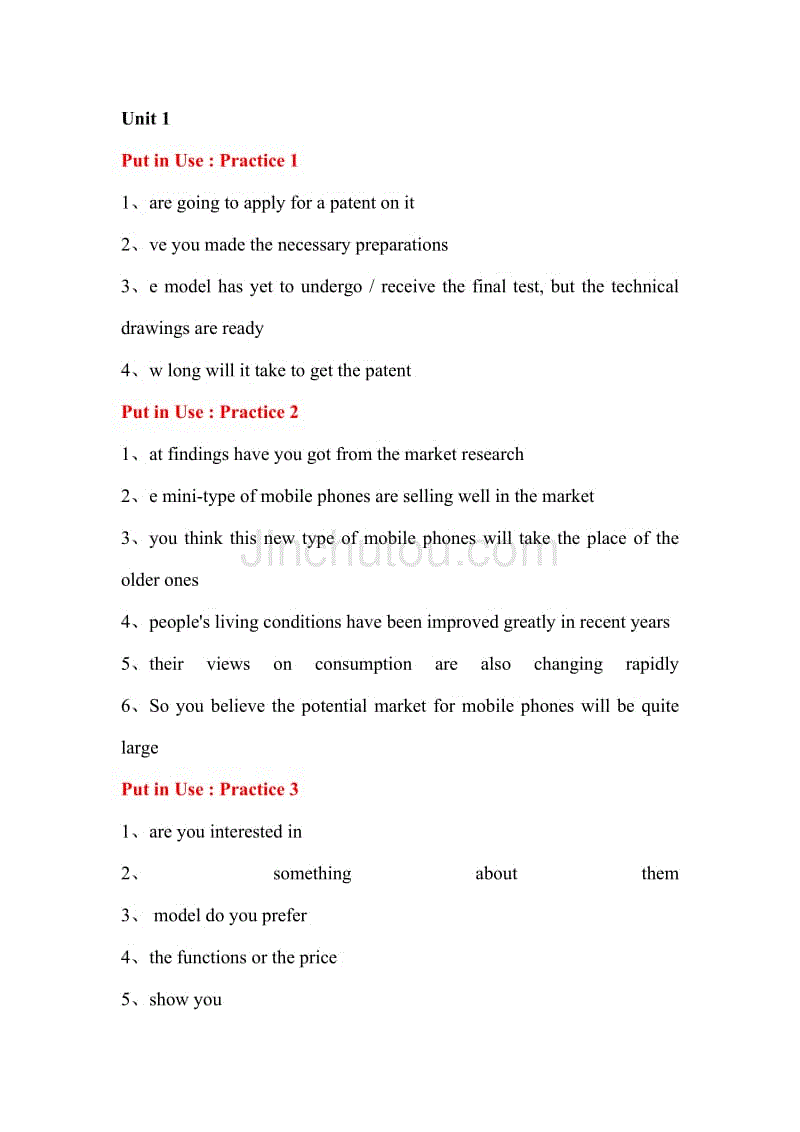 新编实用英语综合教程3-unit(1-6)-课后答案