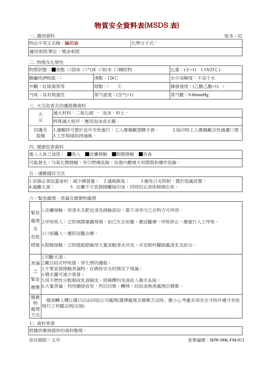 msds-丝印油