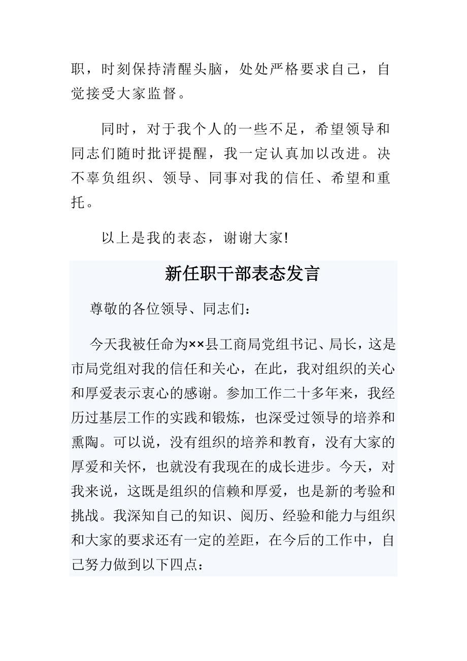 精选新提拔干部就职表态发言稿汇编