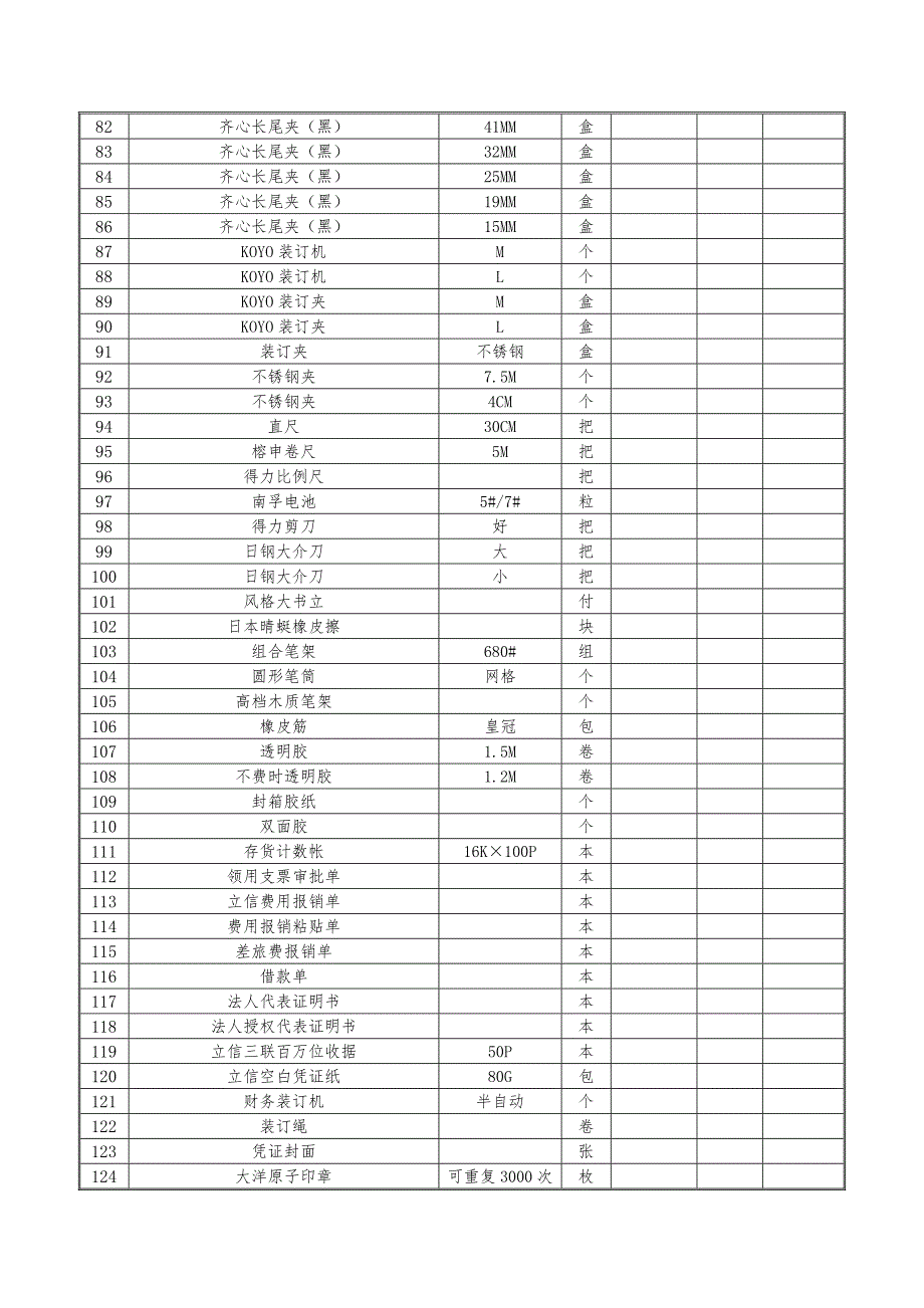 办公用品及低值易耗品清单表