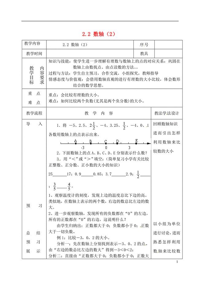 吉林省长春市双阳区七年级数学上册2.2数轴(二