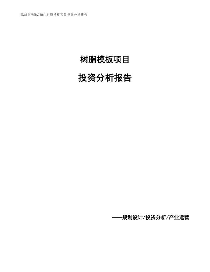 树脂模板项目投资分析报告