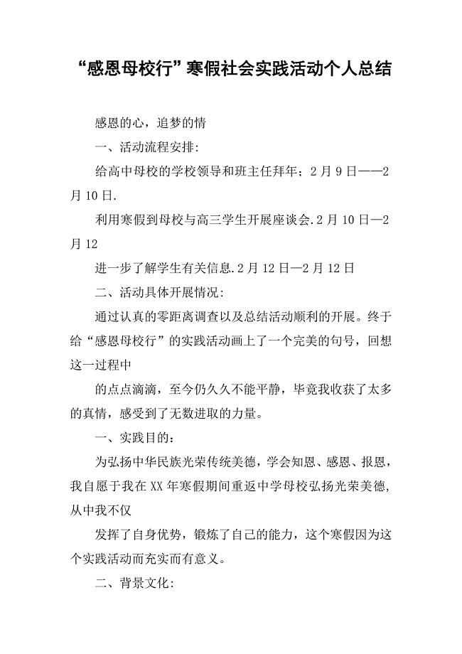 感恩母校行寒假社会实践活动个人总结.doc