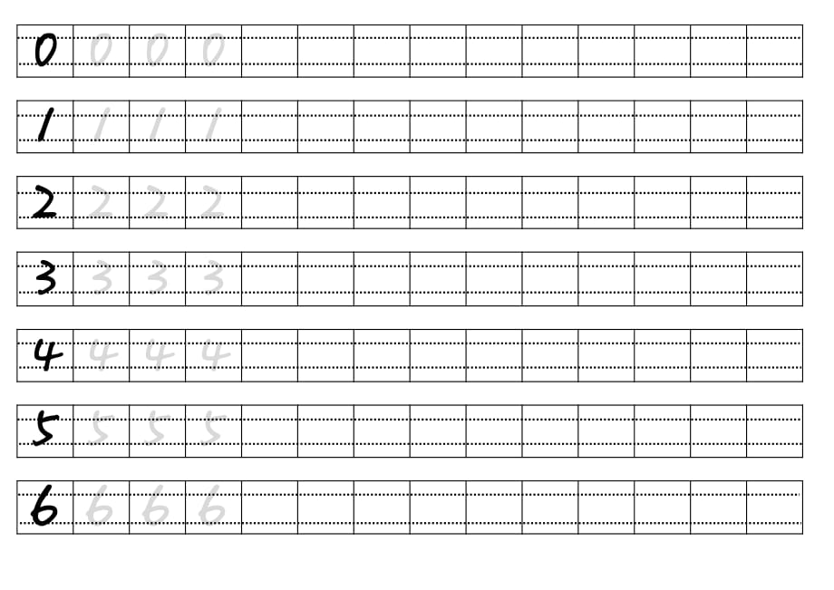 10个手写阿拉伯数字字帖(可打印)