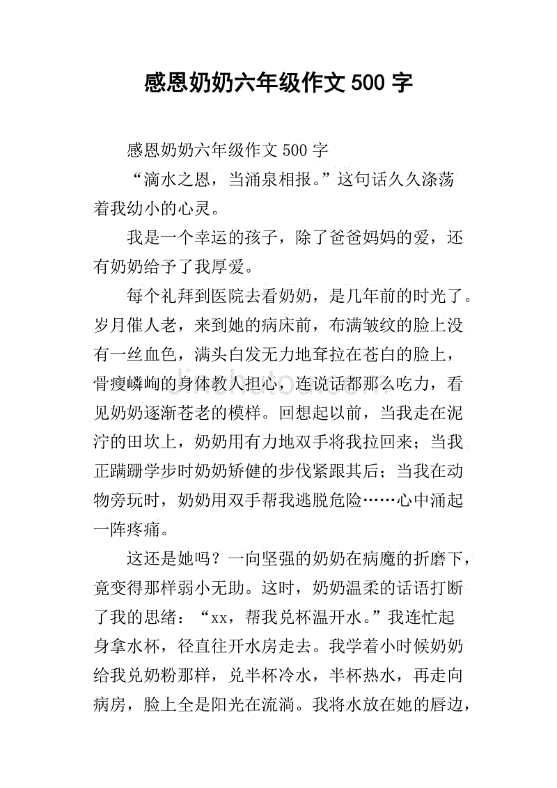 感恩奶奶六年級作文500字