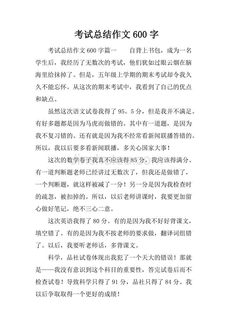 考試總結作文600字.docx