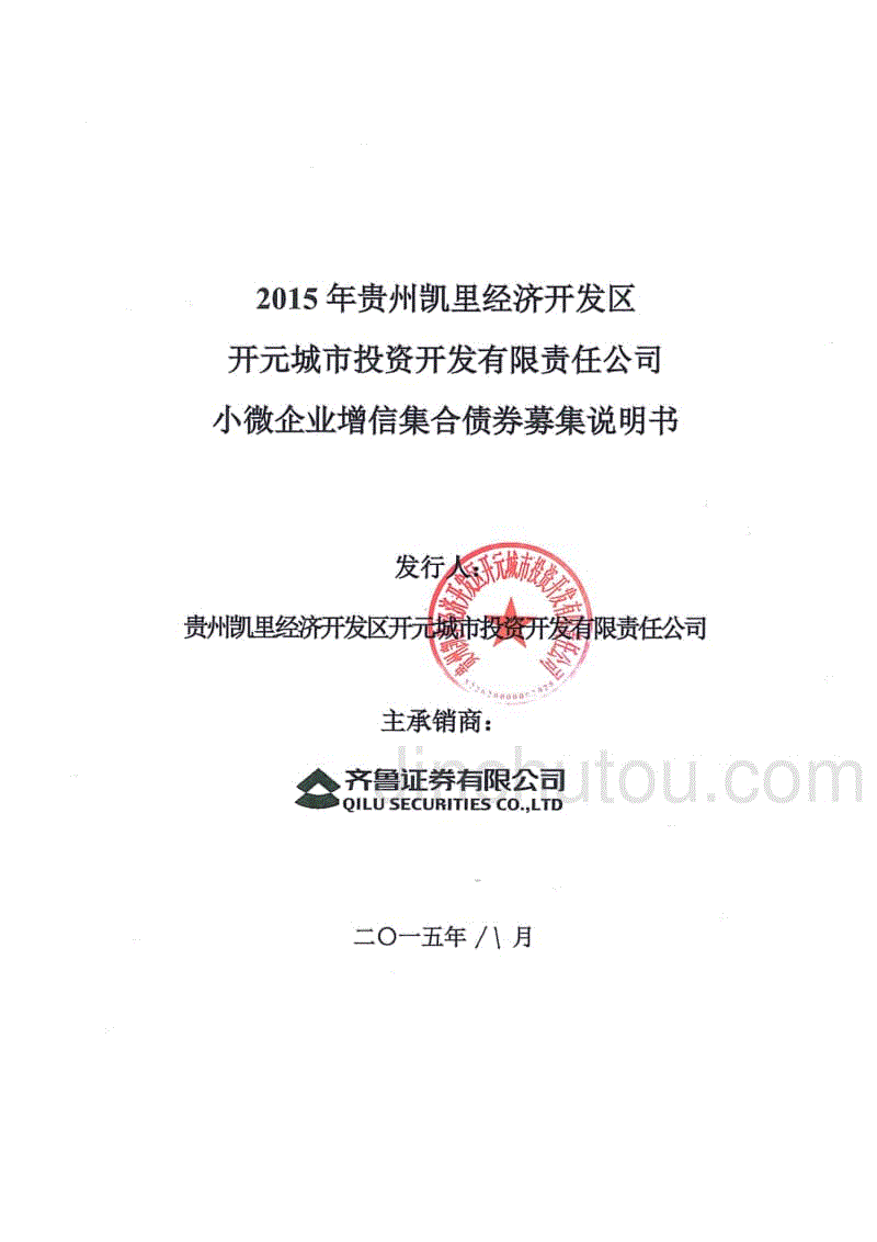 2015年贵州凯里经济开发区开元城市投资开发有限责任公司小微企业增信