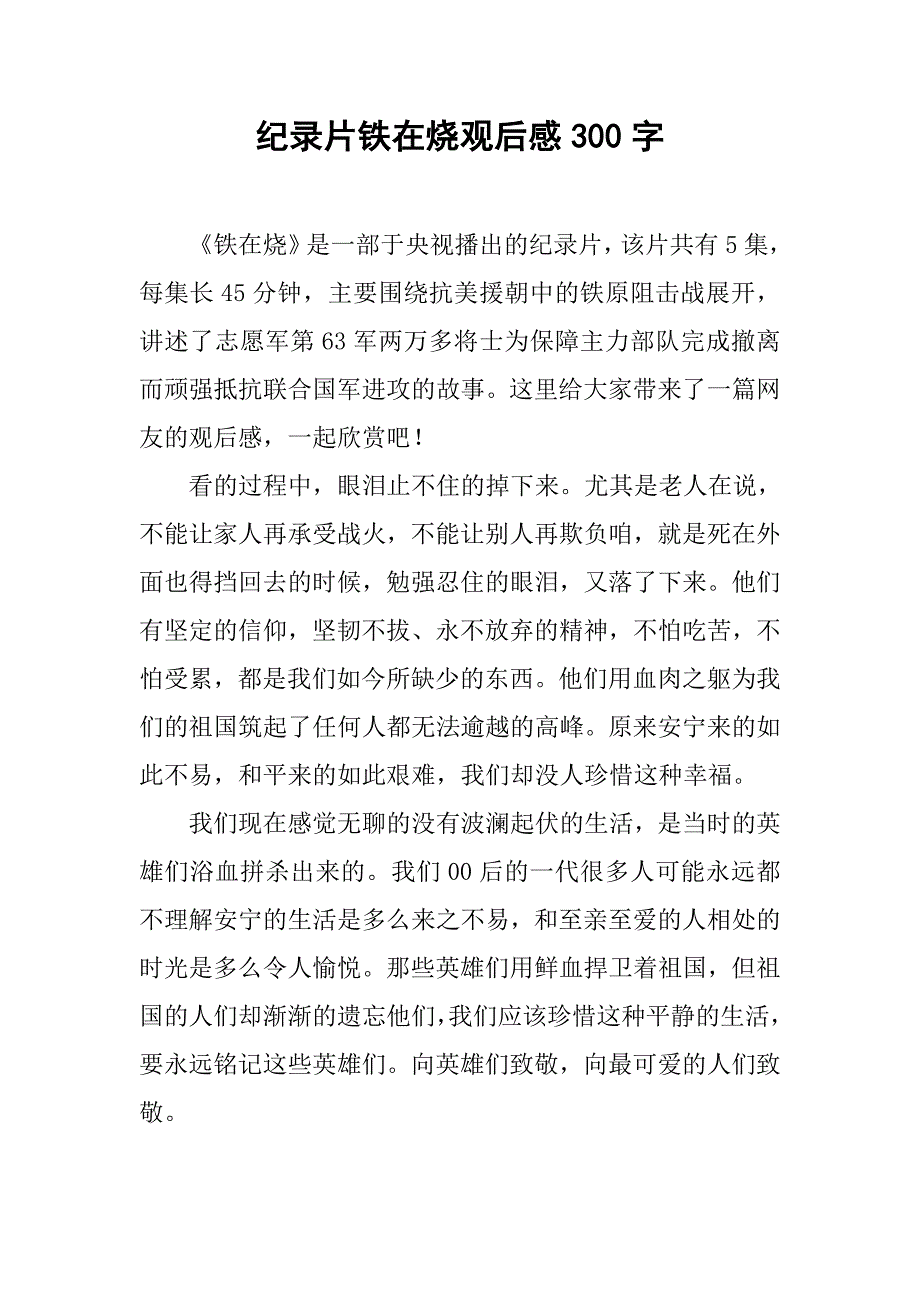 紀錄片鐵在燒觀後感300字