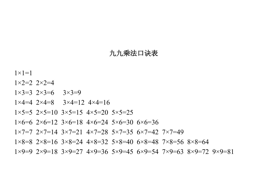 除法口訣九九乘法口訣表打印版1